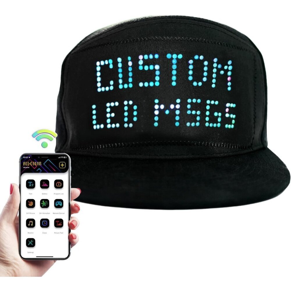 Women's Black Led Display Up Baseball Cap With Bluetooth Personalized Messages
